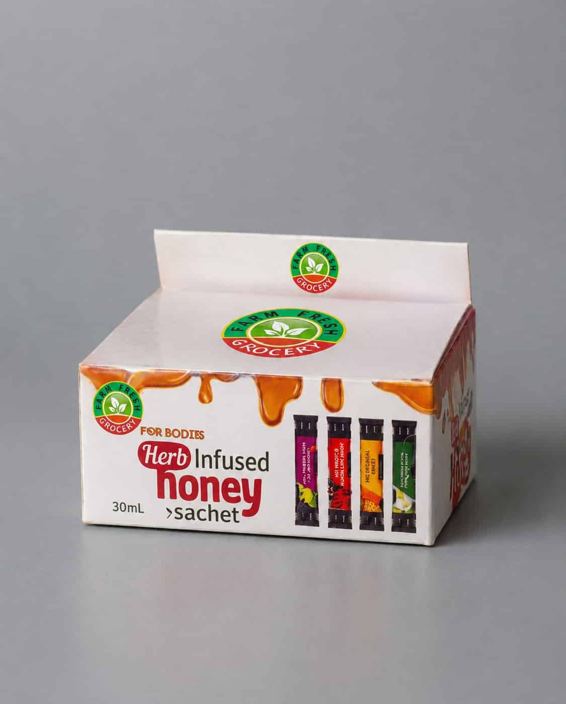 Farm Fresh Grocery herb infused honey sachet box