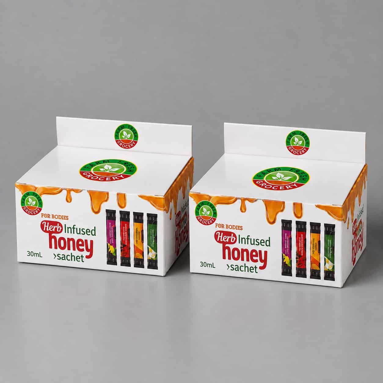 Farm Fresh Grocery herb infused honey sachet box