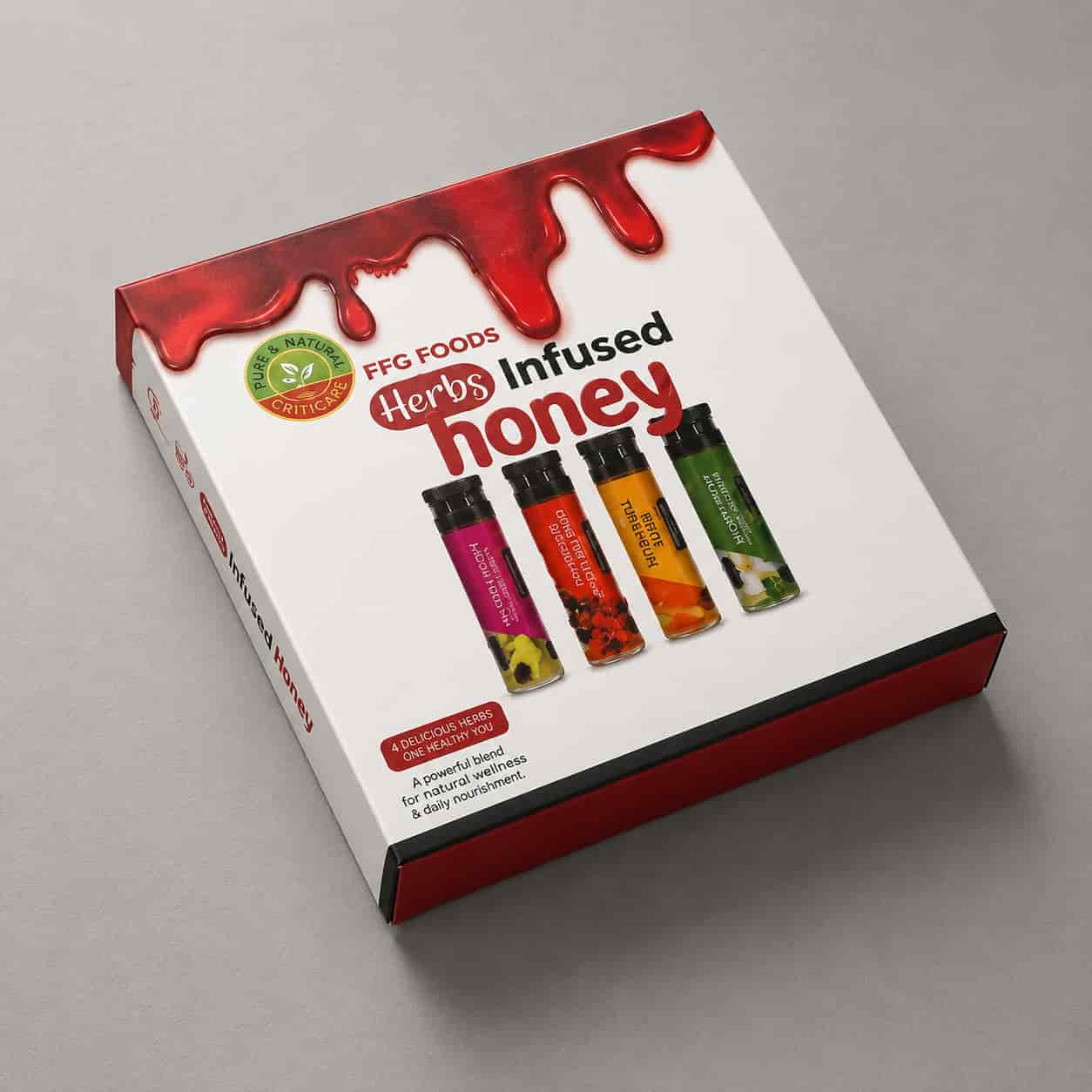FFG Foods herb infused honey gift box with four honey flavors