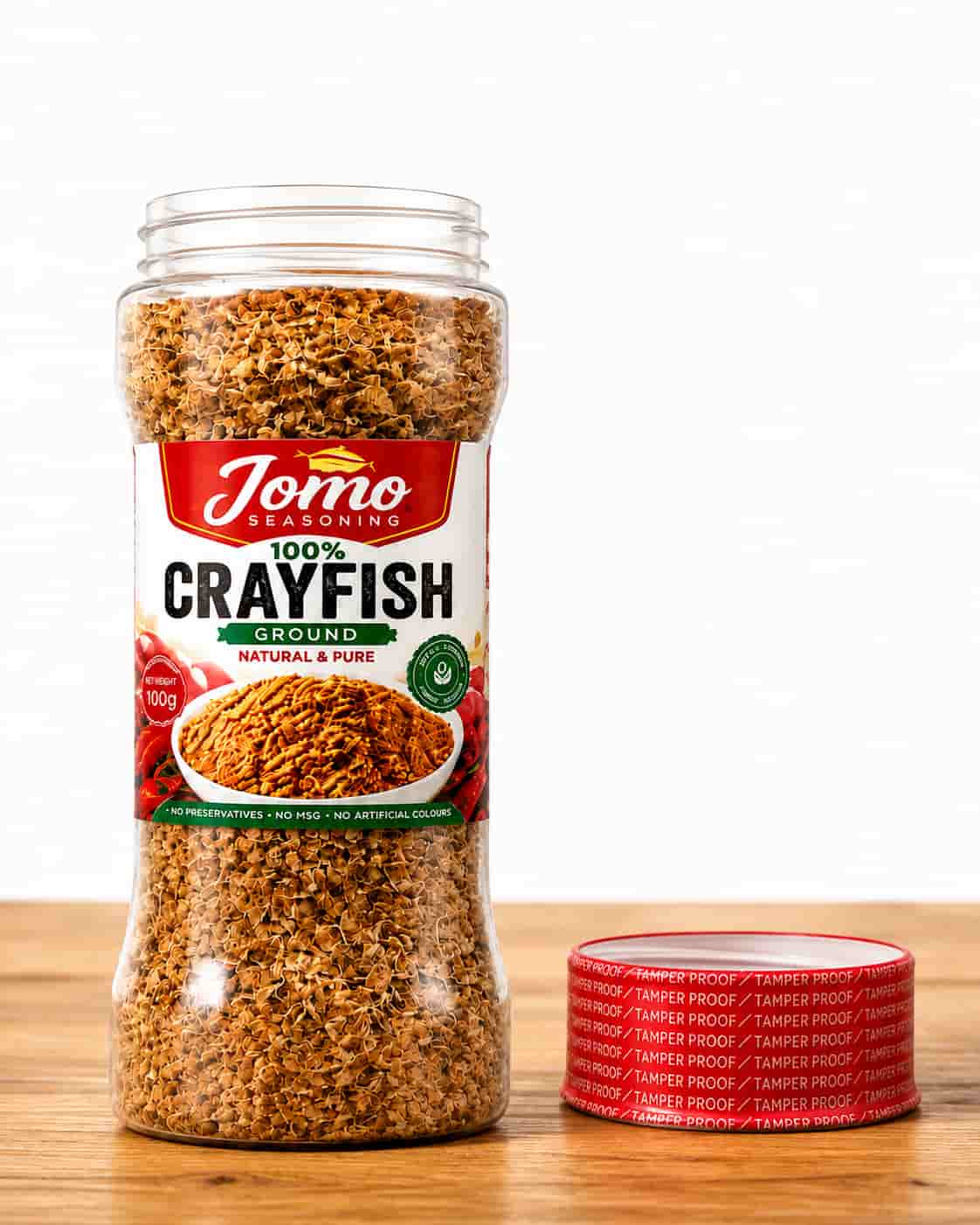 Jar of Jomo Ground Crayfish 100% natural seasoning, 100g, no MSG no preservatives