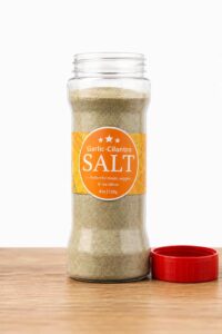Jar of Garlic-Cilantro Salt seasoning by Farm Fresh Grocery, 120g
