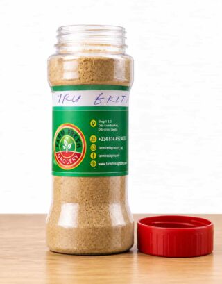 Jar of Iru Ekiti dried ground locust beans powder by Farm Fresh Grocery