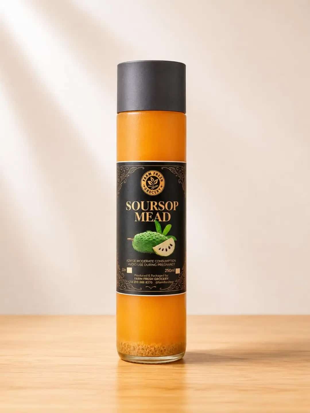 Farm Fresh Grocery Soursop Mead 250ml bottle crafted with 100 percent pure natural honey.