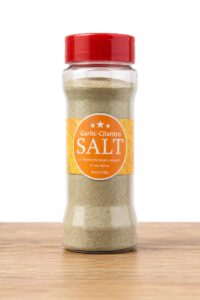 Jar of Garlic-Cilantro Salt seasoning by Farm Fresh Grocery, 120g