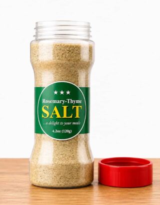 Jar of Rosemary-Thyme Salt seasoning by Farm Fresh Grocery, 120g