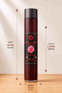 Bottle of Farm Fresh Grocery Rose Flower Mead, a naturally fermented rose honey wine made in Lagos, Nigeria
