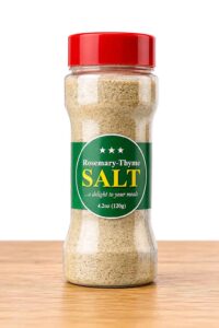 Jar of Rosemary-Thyme Salt seasoning by Farm Fresh Grocery, 120g